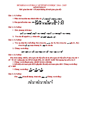 Đề khảo sát HSG cấp tỉnh năm học 2014 - 2015 môn Toán 8